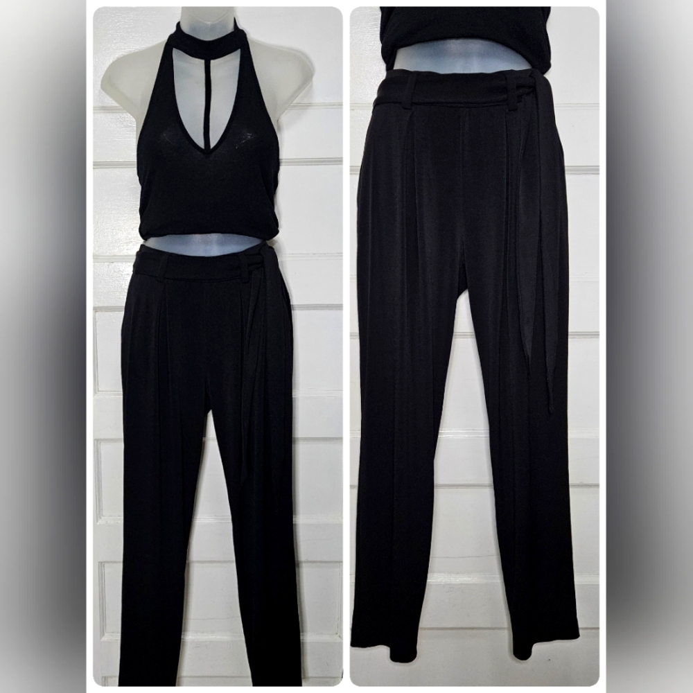 Express Black Pleated Wrinke Resistant Mid Rise Elastic Waist Ankle Pant Sz XS